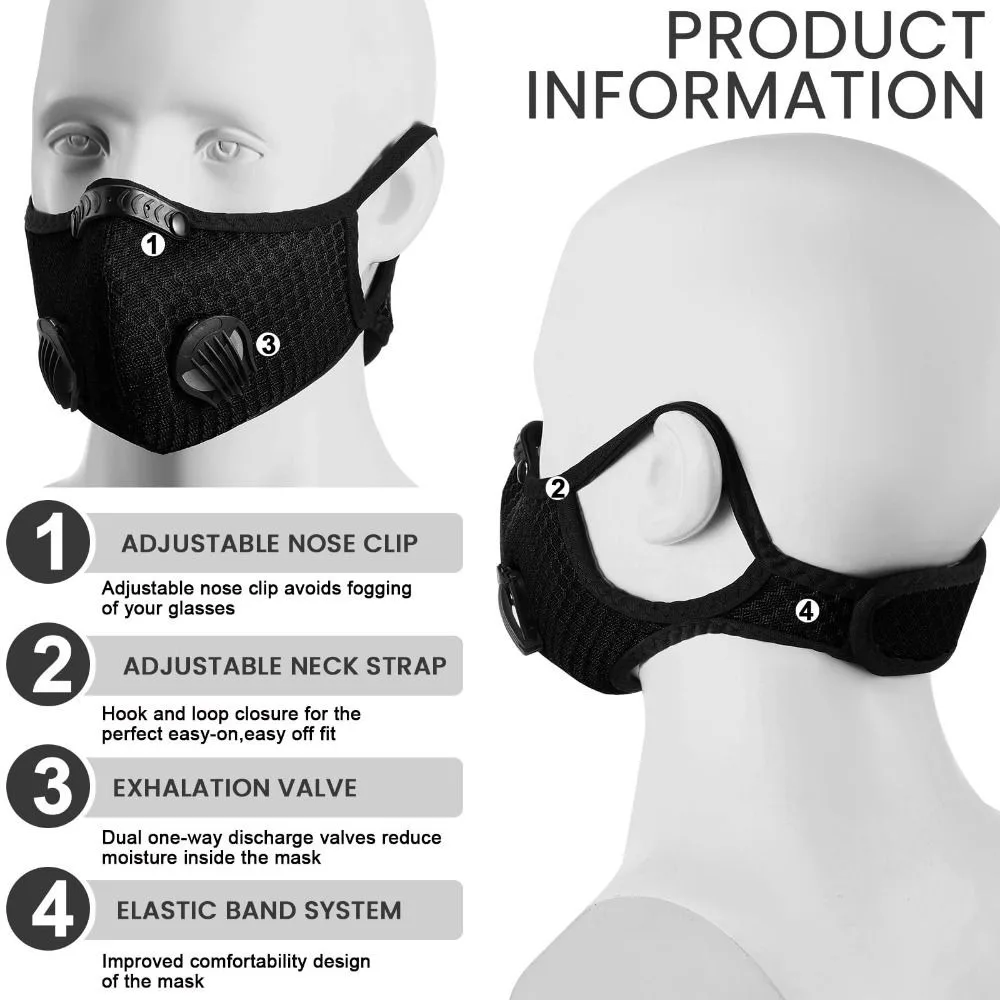 Oddychająca Ergonomiczna Maska Przeciwpyłowa Zacisk na Nos Respirator Wielokrotnego Użytku Regulowana Filtry z Węglem Aktywnym Jazda na Rowerze