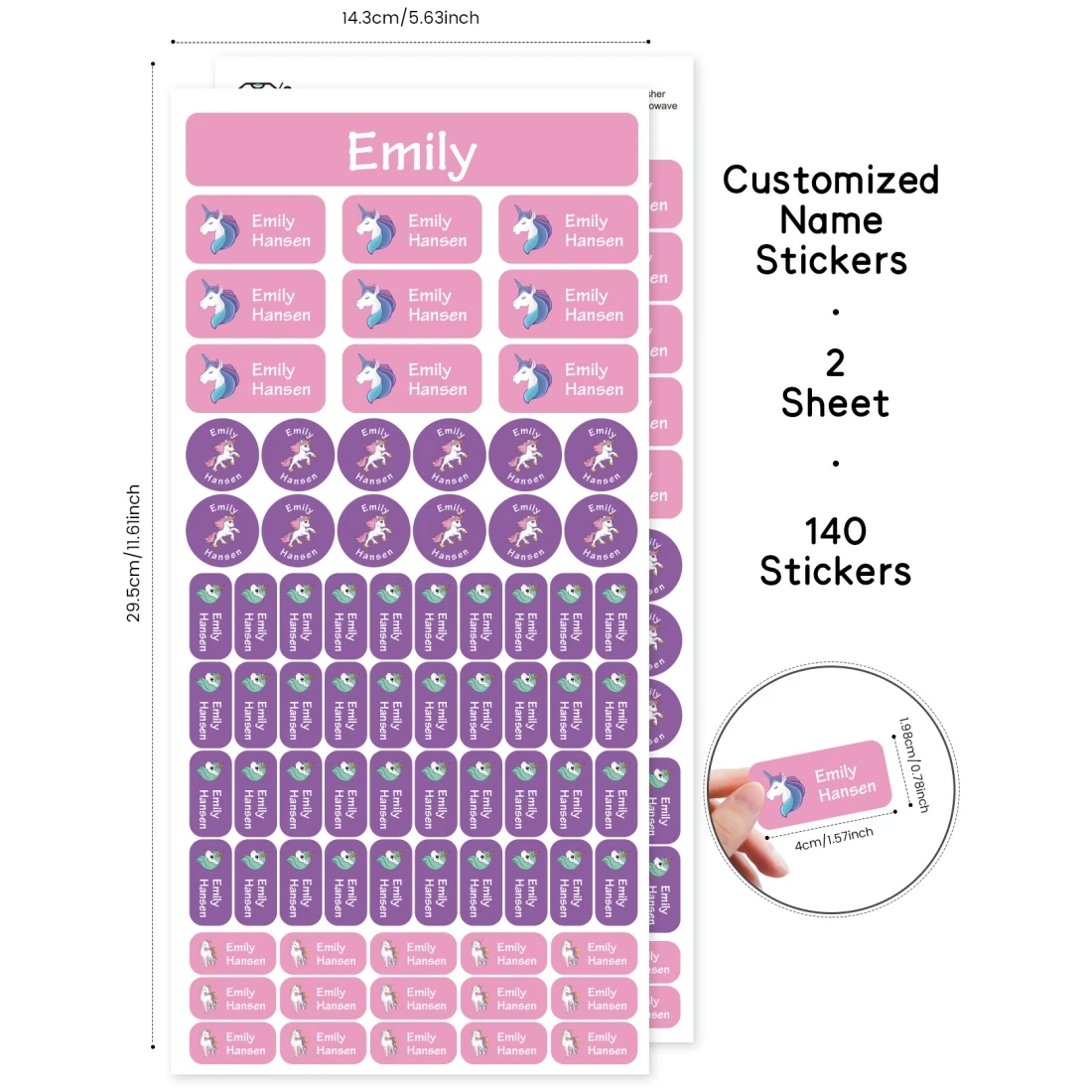 Etichette con nome personalizzato 140 pezzi 2 fogli adesivi personalizzati per vestiti, scatole per il pranzo, bottiglie, materiale scolastico per bambini, campeggio, asilo nido