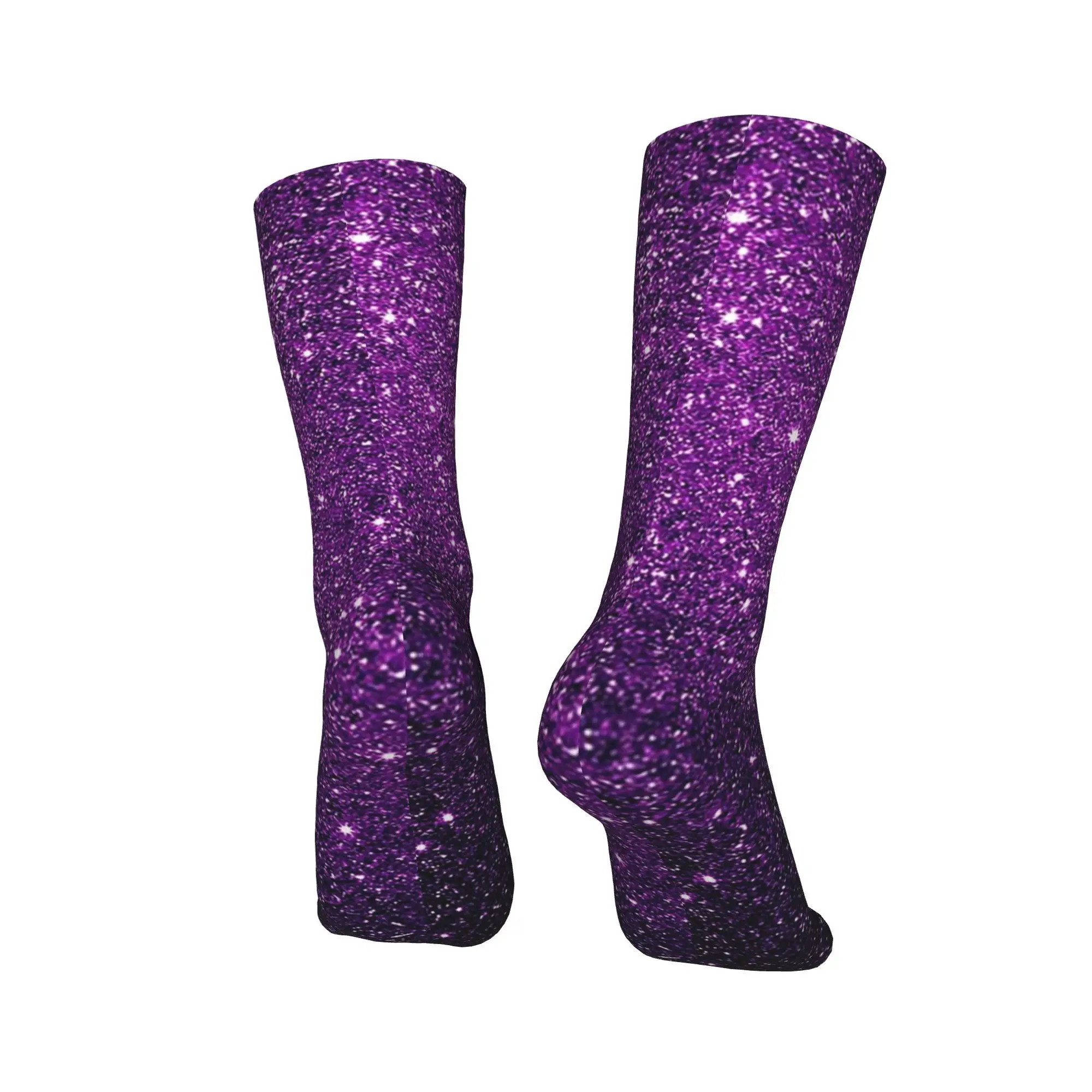 Calcetines con patrón de purpurina púrpura degradado para todas las estaciones, medias Harajuku de alta calidad, calcetines de tripulación para hombres y mujeres, regalo de cumpleaños