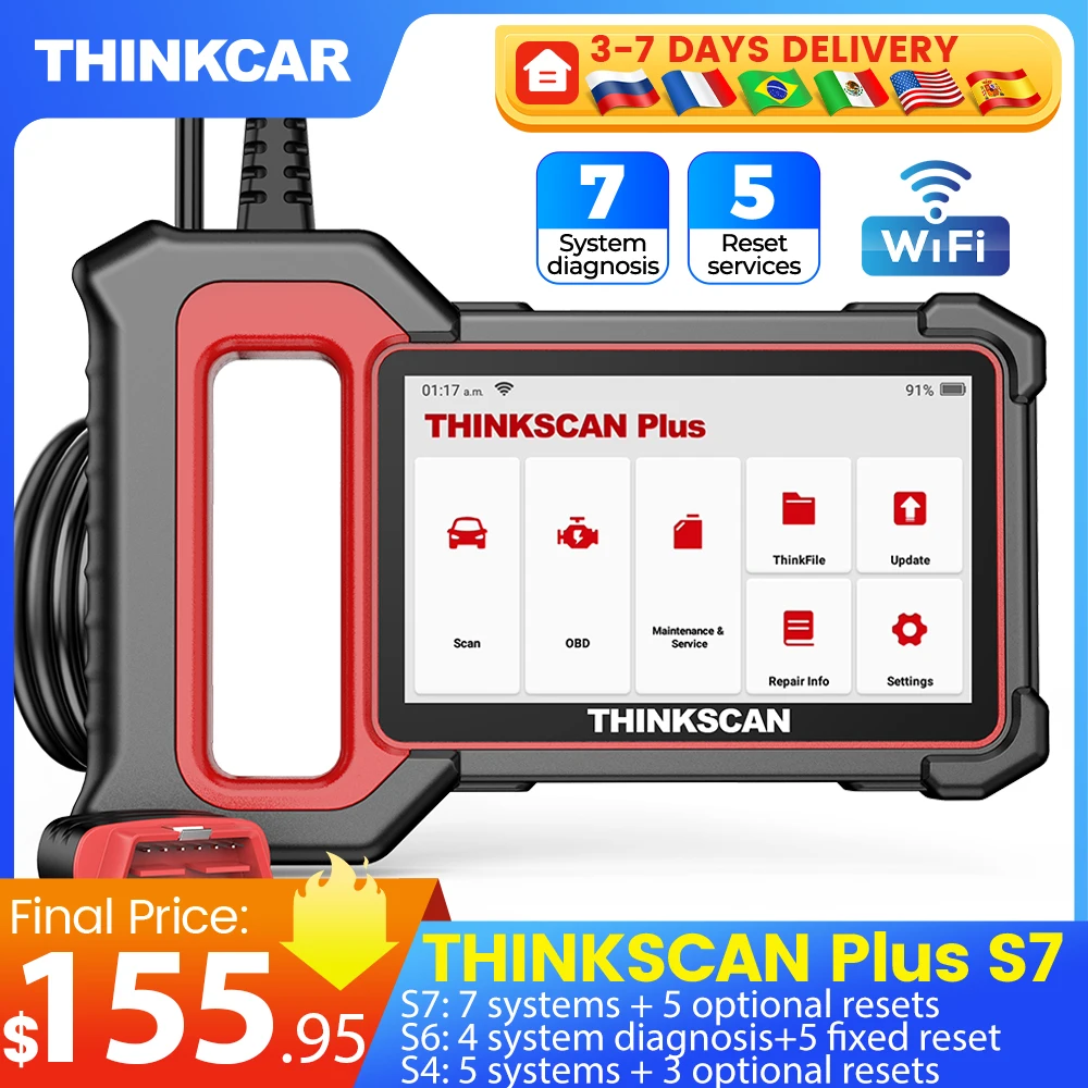 THINKCAR Thinkscan Plus S7/S6/S4 OBD2 Alat Diagnostik Transmisi /ABS/SRS Diagnosis Sistem Pembaca Kode Mobil Otomotif obd2 Scanner untuk Mekanik