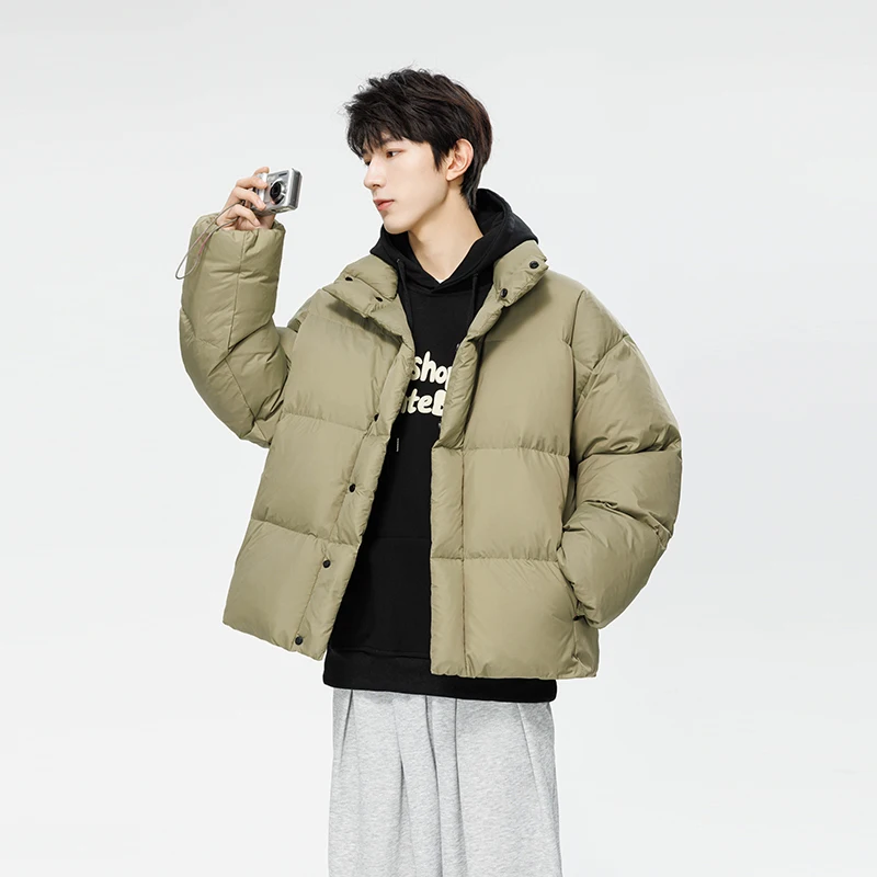 

2023 Men's Short Puffer Jacket Thickened Stand Collar Loose Fit Streetwear Unisex Warm Winter Coat