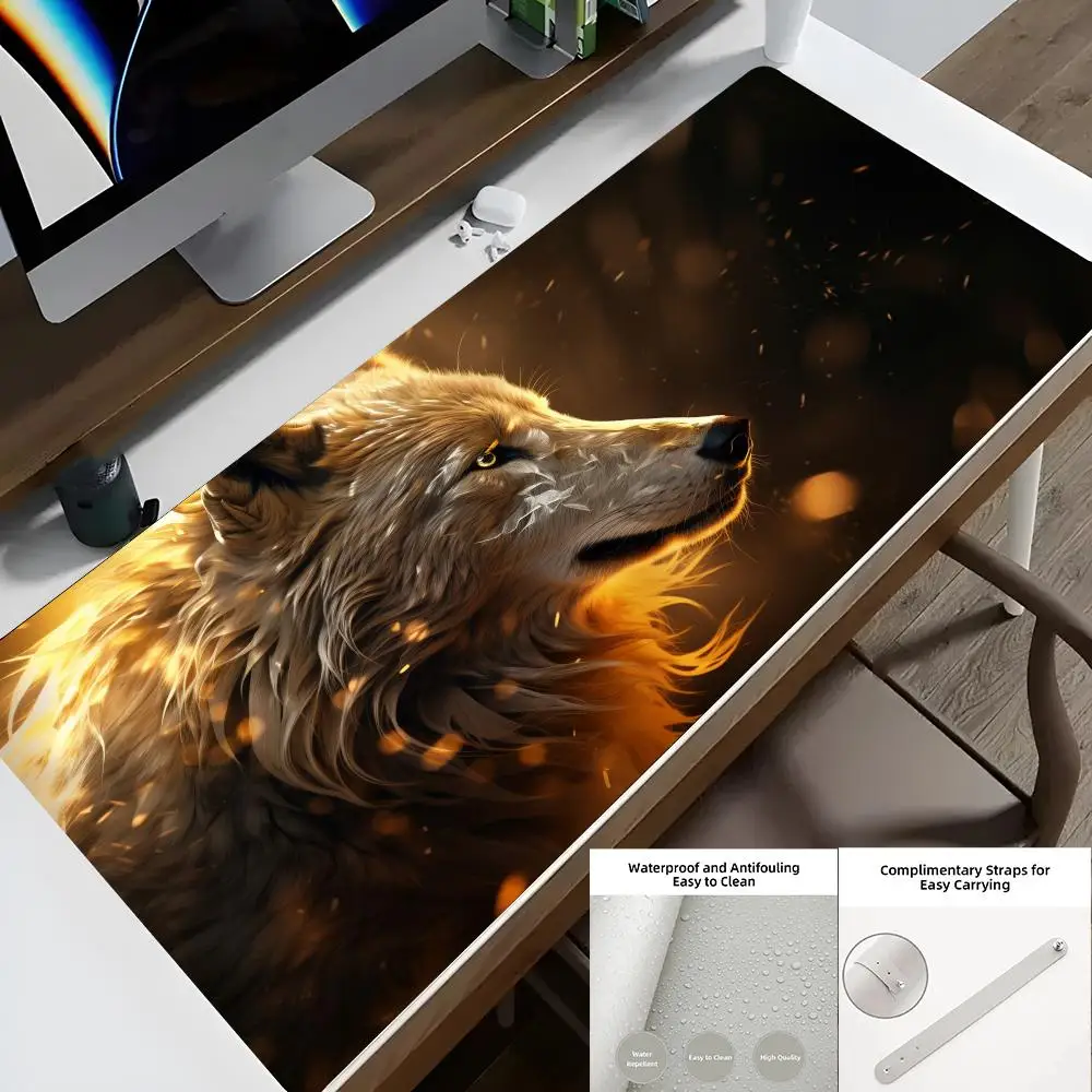 Animals Wolf Mouse Pad Office Desk Protector Mat PU Leather Waterproof Mouse Pad Desktop Keyboard Desk Pad PC 90X40 cm