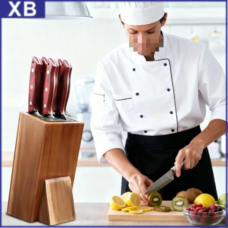 New Kitchen Universal Knife Holder Acacia Wood Kitchen Holder Stand with Bristles for Kitchen Counter Solid Wood Knife Block - Detail 1