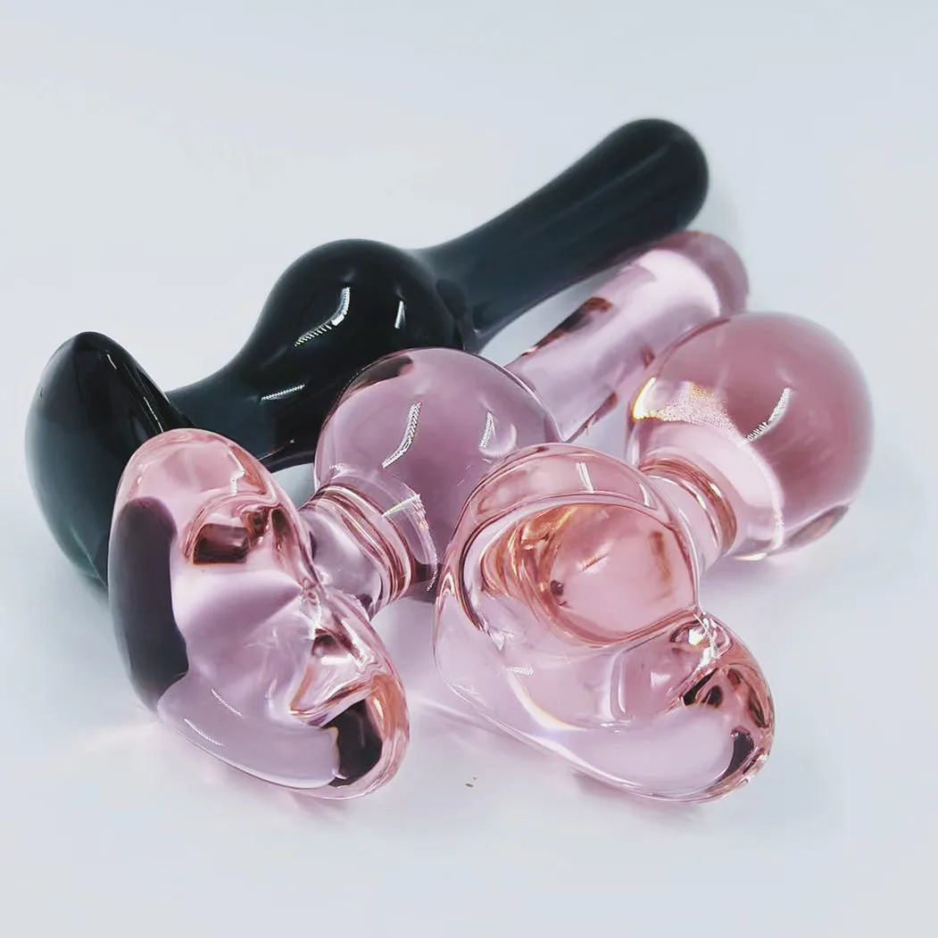 Glass Anal Plug Sex Toys For Women Pink Heart Anal Stimulator Crystal Buttplug Women Men Prostate Massage Vagina Butt Plug Balls