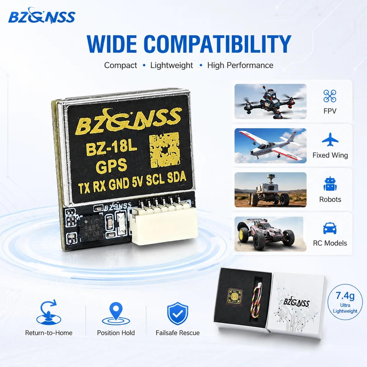 BZGNSS BZ-18L GPS With Compass 72CH 10Hz Mini GNSS Module 5V Ceramic Antenna For INAV Fixed Wing RC Plane Return To Home