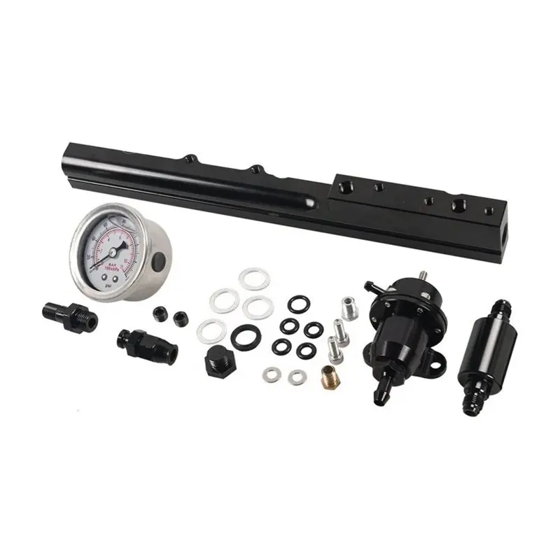 AT92-Fuel Pressure Regulator Gauge Fuel Rail Kit For Honda For Acura Integra Civic B16 B18 B20 Si LS GSR B-Series Aluminum Black