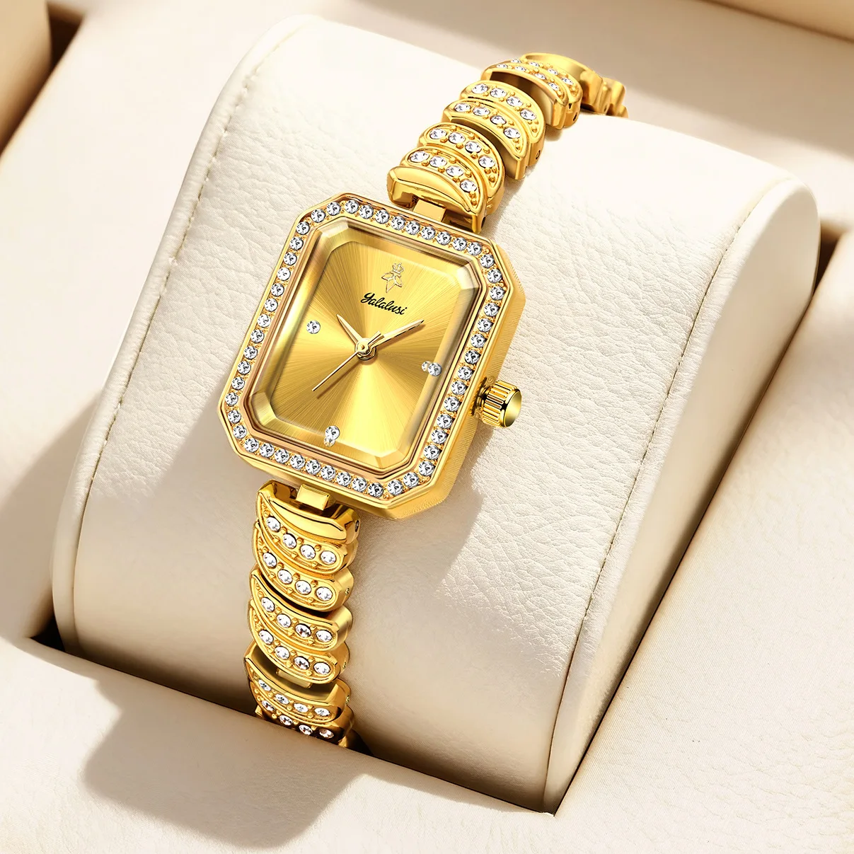 Yalalusi Diamond Set Square Plate Women's Watch Light Luxury Bead Gold Women's Watch Temperament Women's Premium Watch