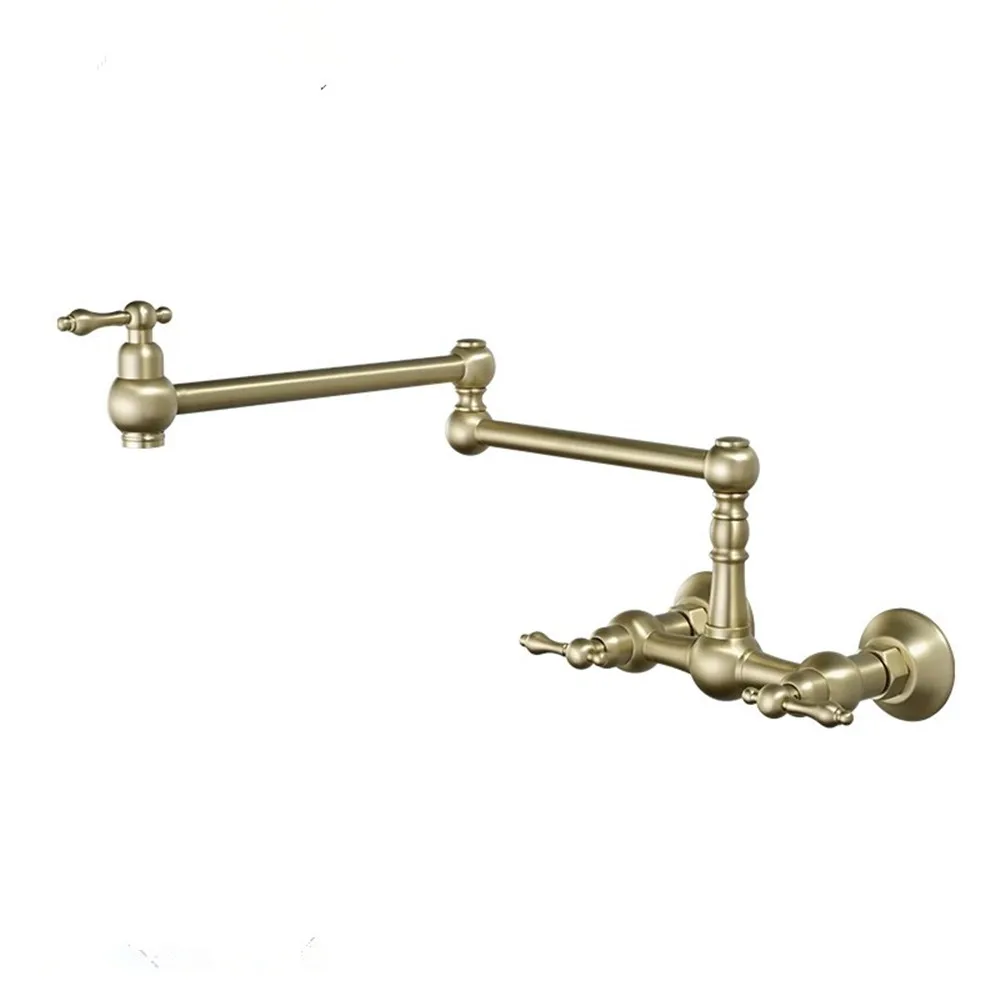 Brushed Gold Pot Filler Tap Black Foldable Kitchen Faucet Hot & Cold Nickel Sink Tap Rotate Folding Spout Wall Mounted Brass view 4