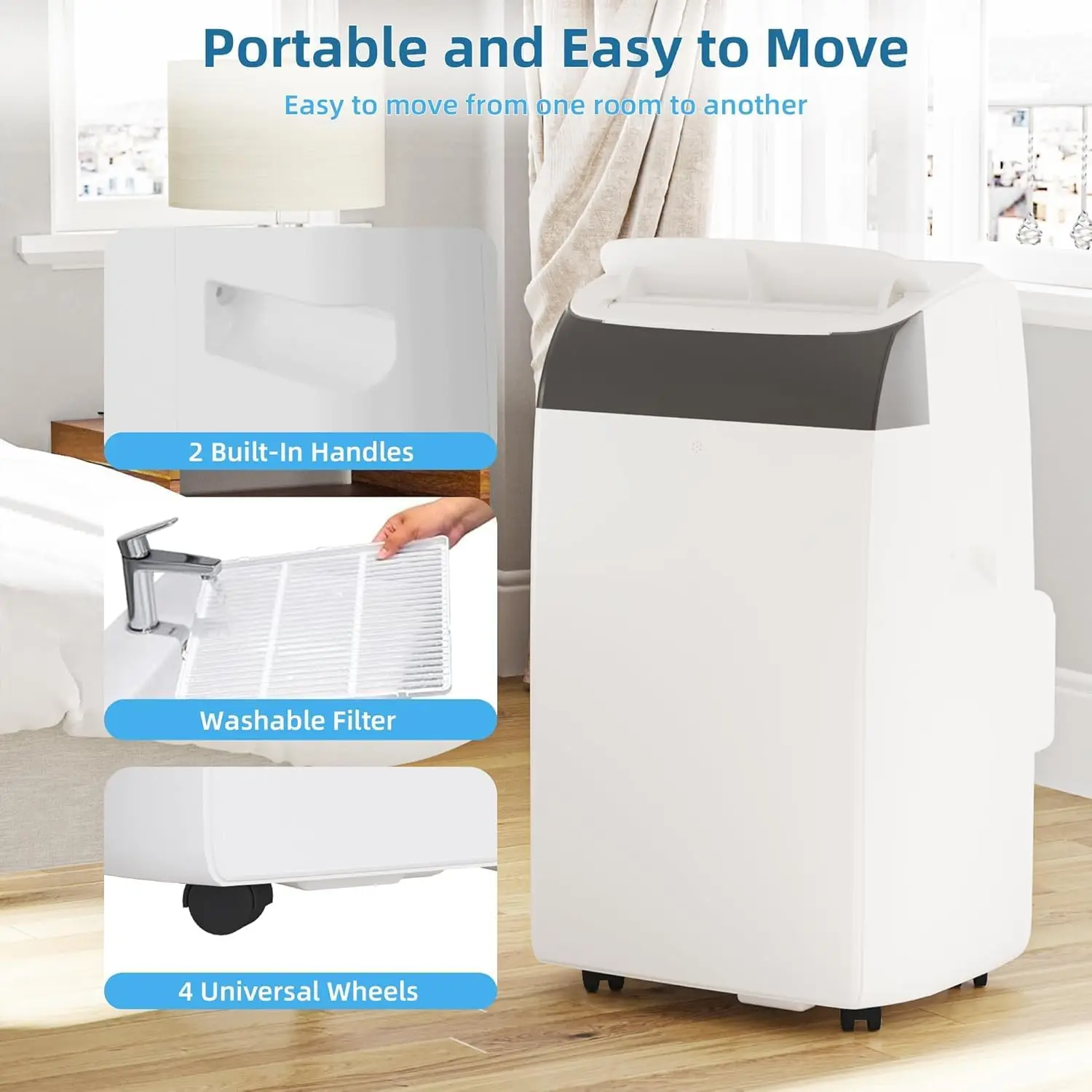 14,000 BTU Portable Air Conditioner Cools up to 750 Sq.Ft, 3-in-1 Quiet Portable AC Unit with Remote Control & Installation Kits
