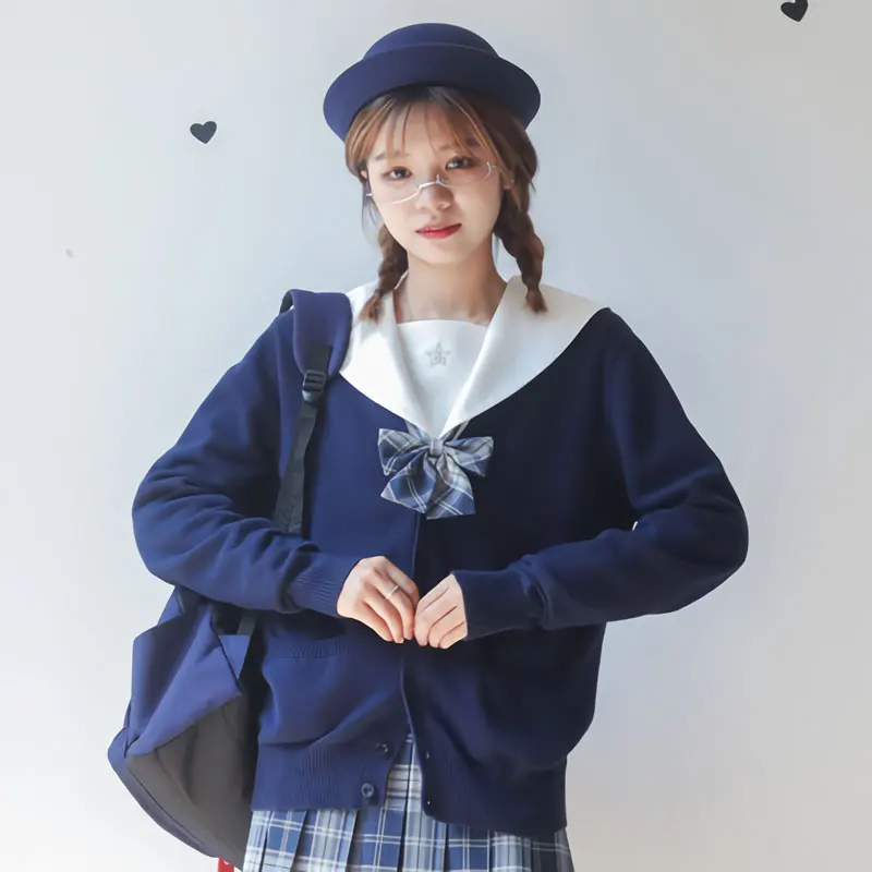 Uniforme escolar japonés para mujer, cárdigan de punto de manga larga, suéter con cuello en V, chaqueta, abrigo para JK, Otoño e Invierno