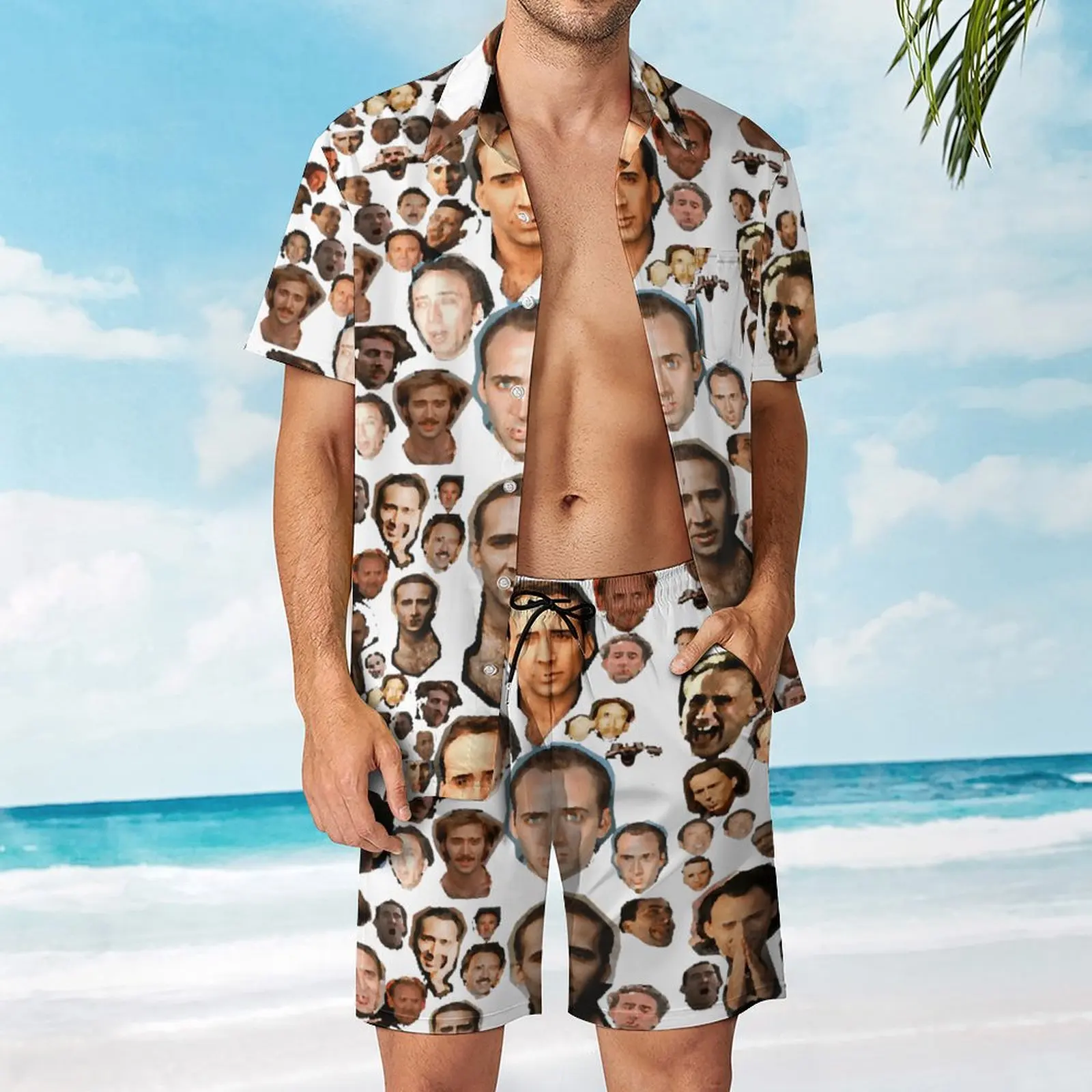 2 Pieces Suit Nicholas Cage Faces Pattern Nicolas Cage High Quality Men's Beach Suit Graphic Leisure USA Size