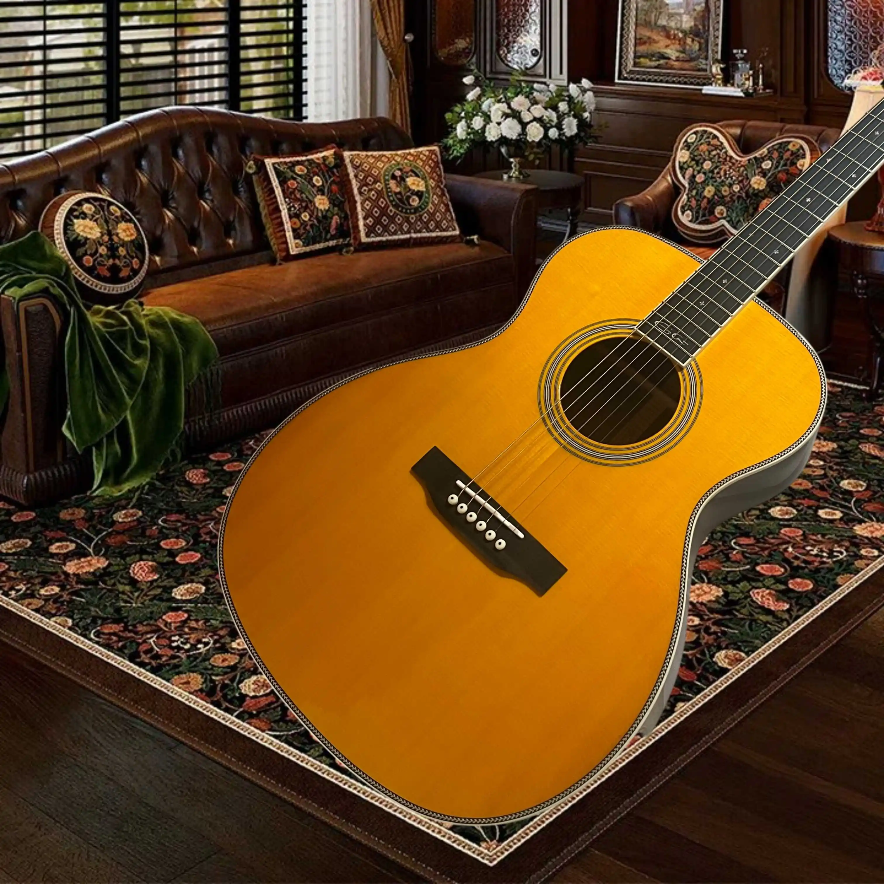 Vintage Amber OM28 Folk Guitar White Binding Black White Checkerboard Purfling Rosewood Back Sides Ideal Stage Performers