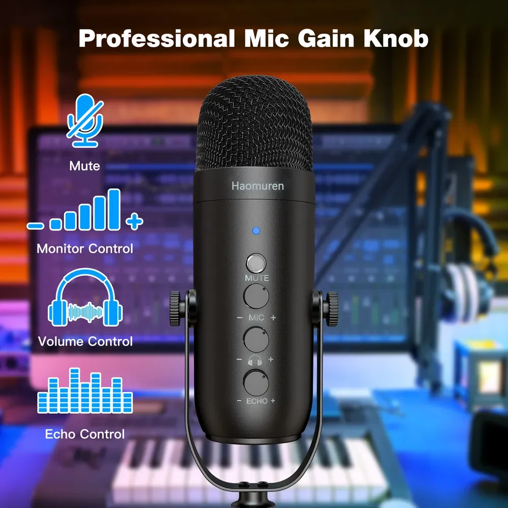 Haomuren Professionele USB Streaming Podcast PC Microfoon Studio Cardioïde Condensator Microfoon Kit met Boom Arm Voor Opname YouTube