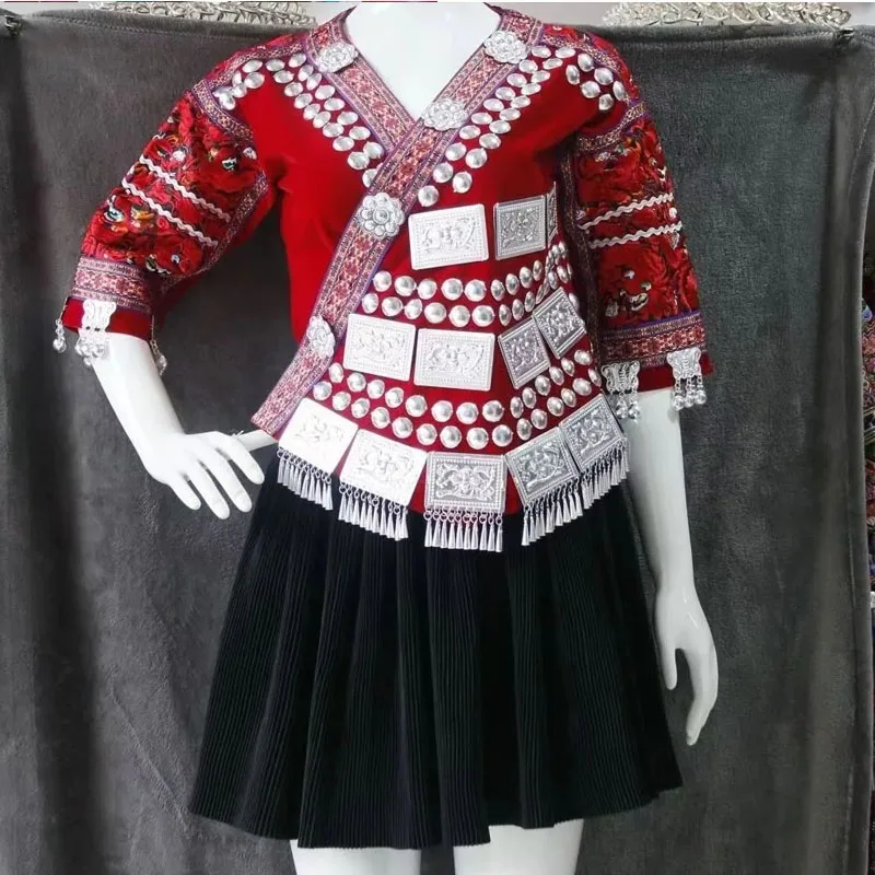 

Chinese Miao Dress Women Embroidery Ethnic Minority Costumes, Guizhou Miao Dance Costumes