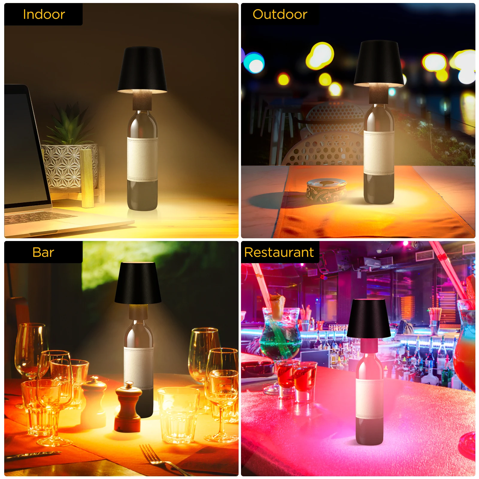 Lámpara LED para botella de vino, luz nocturna de Metal inalámbrica portátil con atenuación táctil, recargable por USB, decoración de comedor