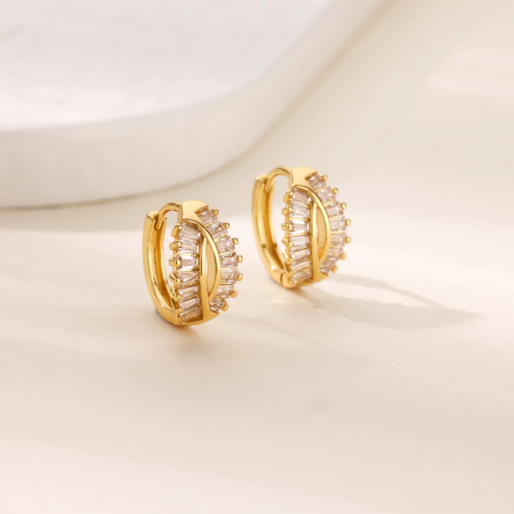 

Hollow Zircon Hoop Stud Earrings For Women Stainless Steel Gold Color Piercing Earring 2025 New Fashion Wedding Jewelry Gift