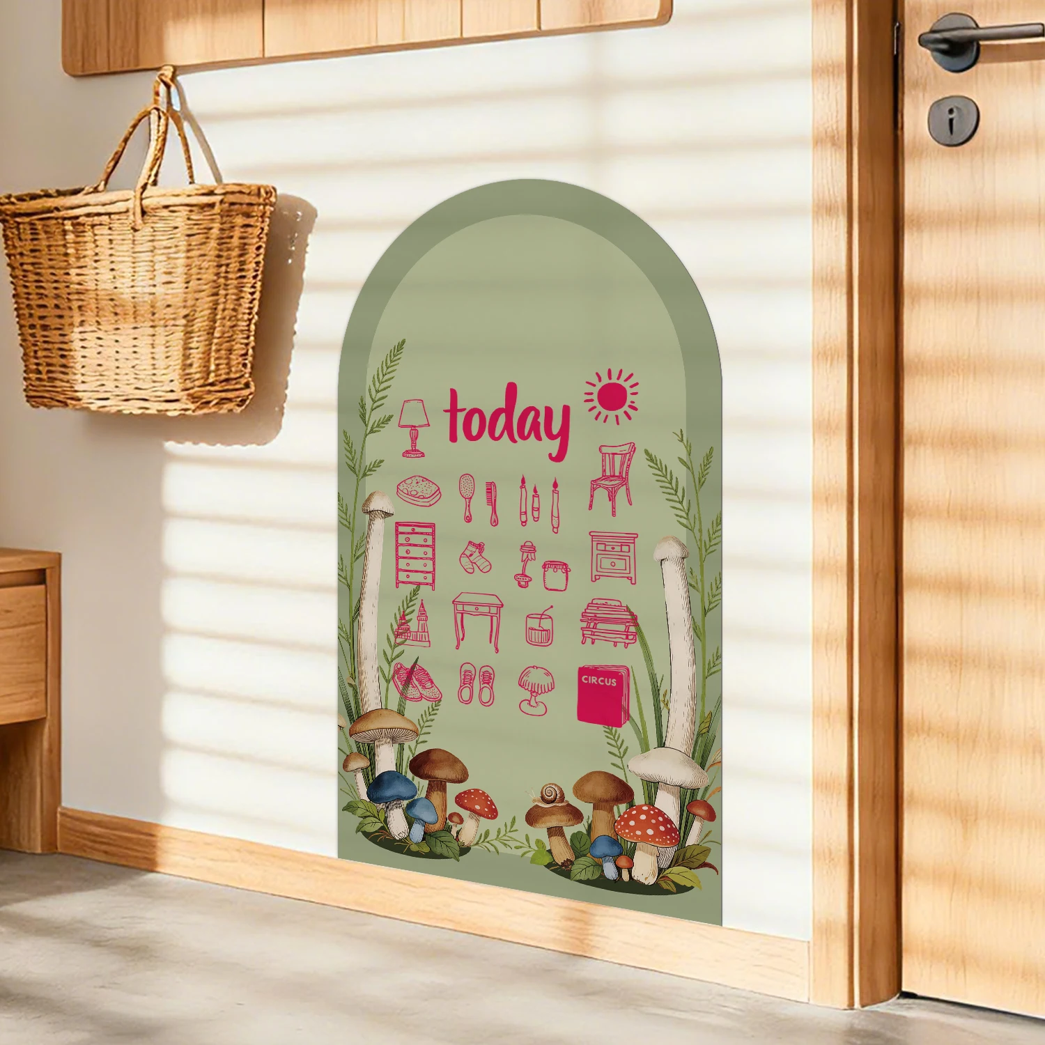 1 Piece of Arched Magnetic Wall Sticker with Morandi Mushroom and Fern Pattern, Suitable for Bedroom and Living Room Decoration.