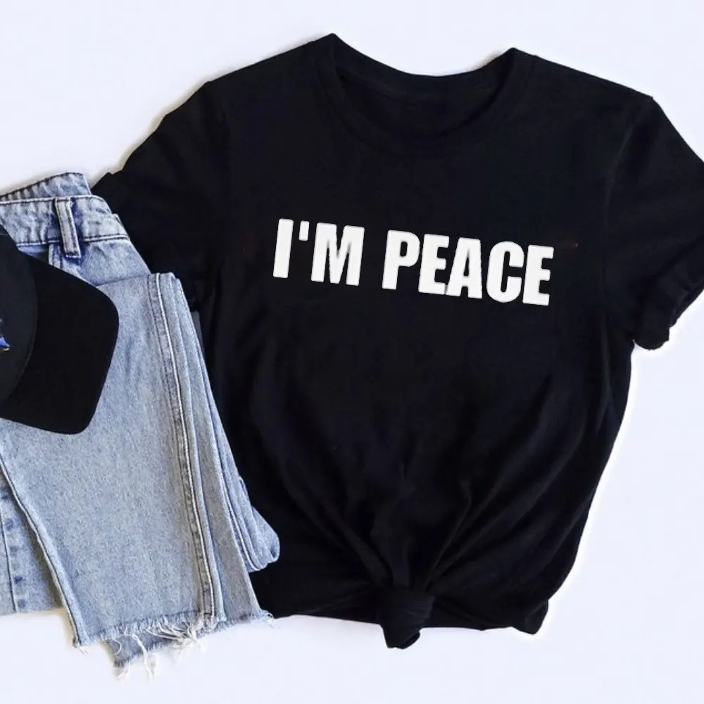 I'M PEACE Funny Couples Meme Shirt for Couple O-neck Short-sleeve Tees Couple Unique Creative Shirt I Come in Peace Slogan Tops