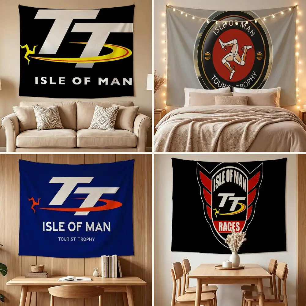 I-Isle Of Man TT Tapestry Custom Living Bedroom Party Dormitory Interior Wall Bohemian Decoration Attached Clip