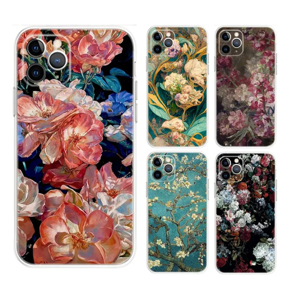 

Vintage Flowers Patterns Phone Case For iPhone 16e,16,15,14,13,12,Mini,11,Pro,Max,Plus,X,XR,XS,8,SE,2020,Plus Transparent Cover