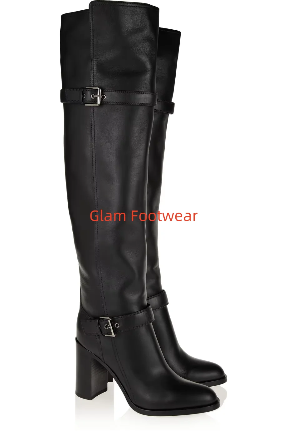 Women Winter Buckle Matte Leather Thick High Heels Boots Real Leather Pointed Toe Over The Knee Long Boots Plus Size EU 46 475