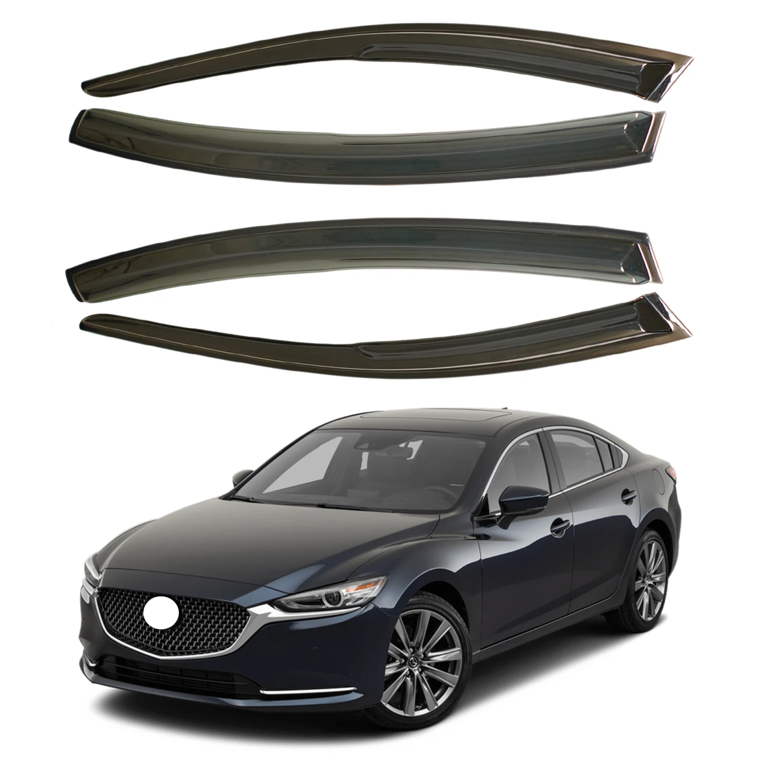 

For Mazda 6 4-Door Sedan 2014-2025 Tinted Wind Deflectors External 4pcs Set 1.5MM Thick Rain Sun Vent Guards