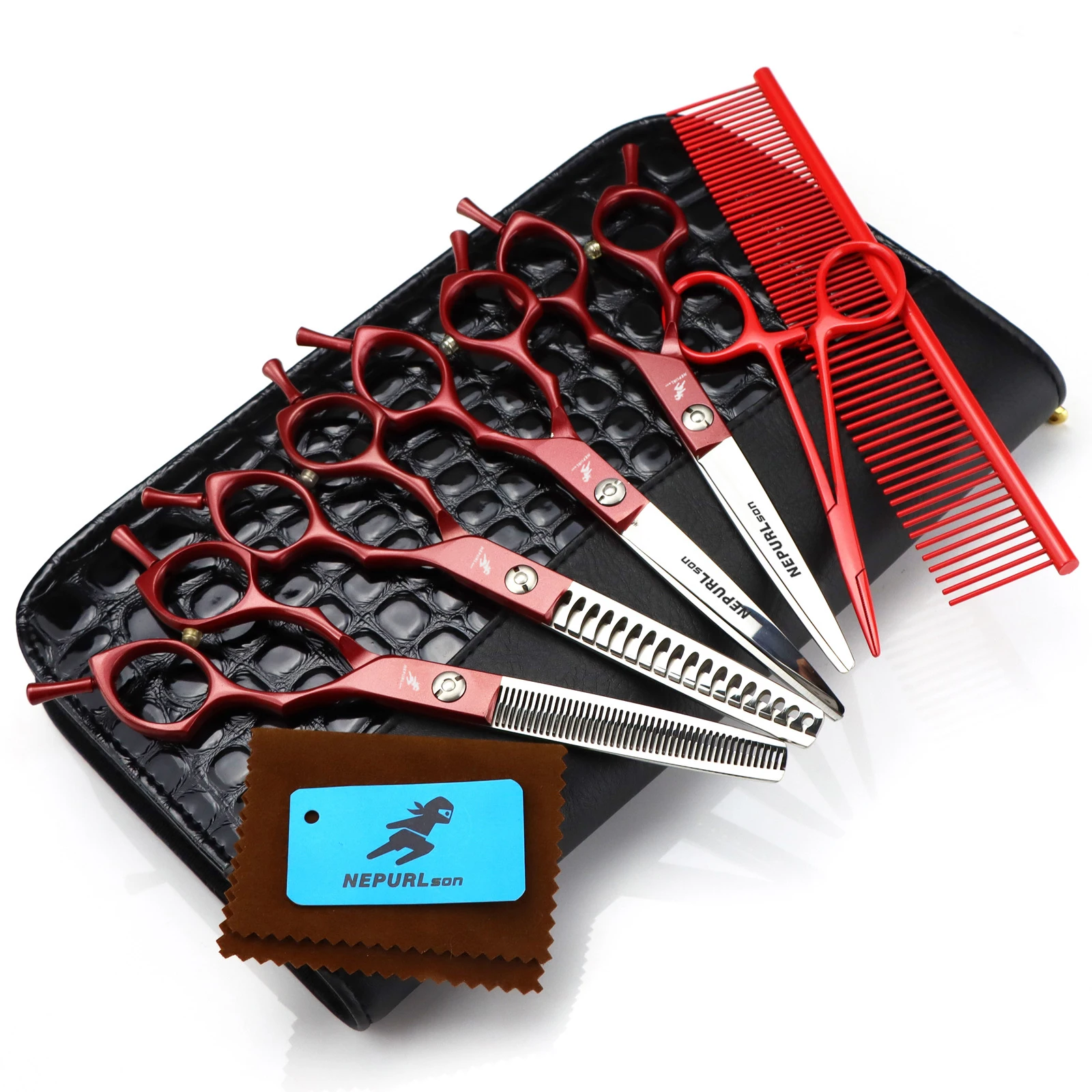 

Dog Grooming Scissors Professional 6.5" JP Stainless Red Thinning Shears Straight Scissors Pet Chunker Scissors Dog Curve Shears