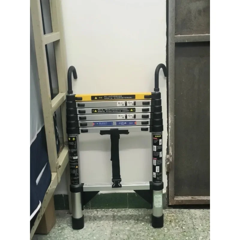 Ladder with hook Stainless steel telescopic straight ladder engineering special folding elevator rotatable disassembly ladder