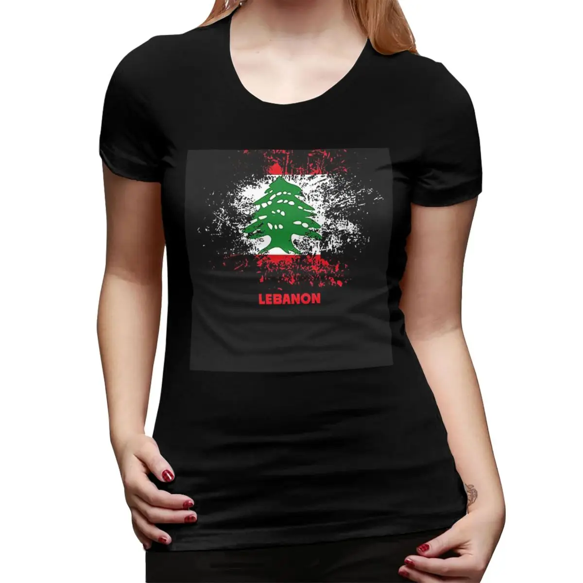 Lebanon Watercolor Lebanon Flag Lebanese Outfit T-Shirt for Women Crew NeckT Shirts Women's Short Sleeve Summer Clothes Tops