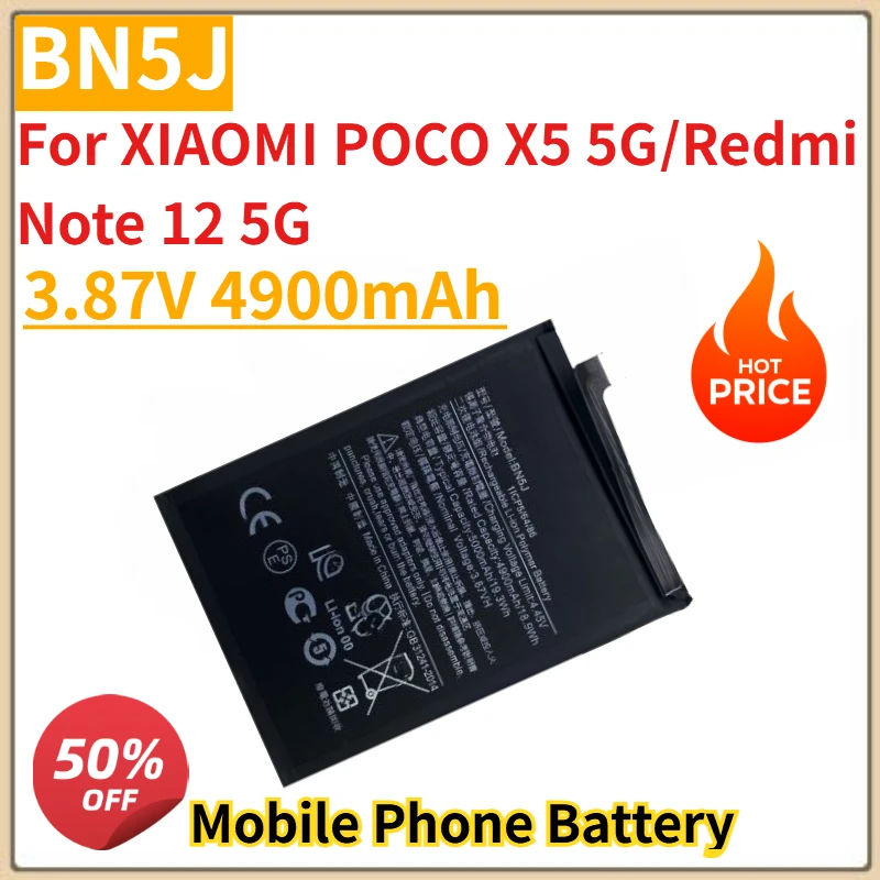 

New 3.87V 4900mAh Mobile Phone Battery BN5J For XIAOMI POCO X5 5G Replacement Battery