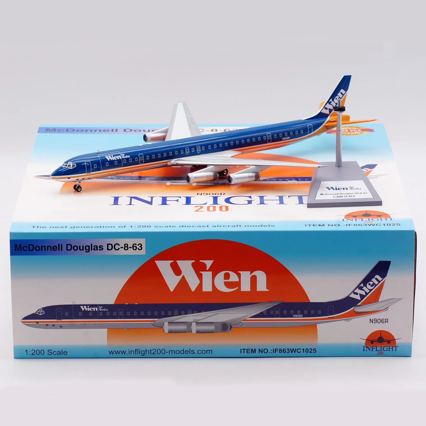 

IF863WC1025 Alloy Collectible Plane INFLIGHT 1:200 Wien Air Alaska McDonnell Douglas DC-8-63CF Diecast Aircraft Jet ModelN906R