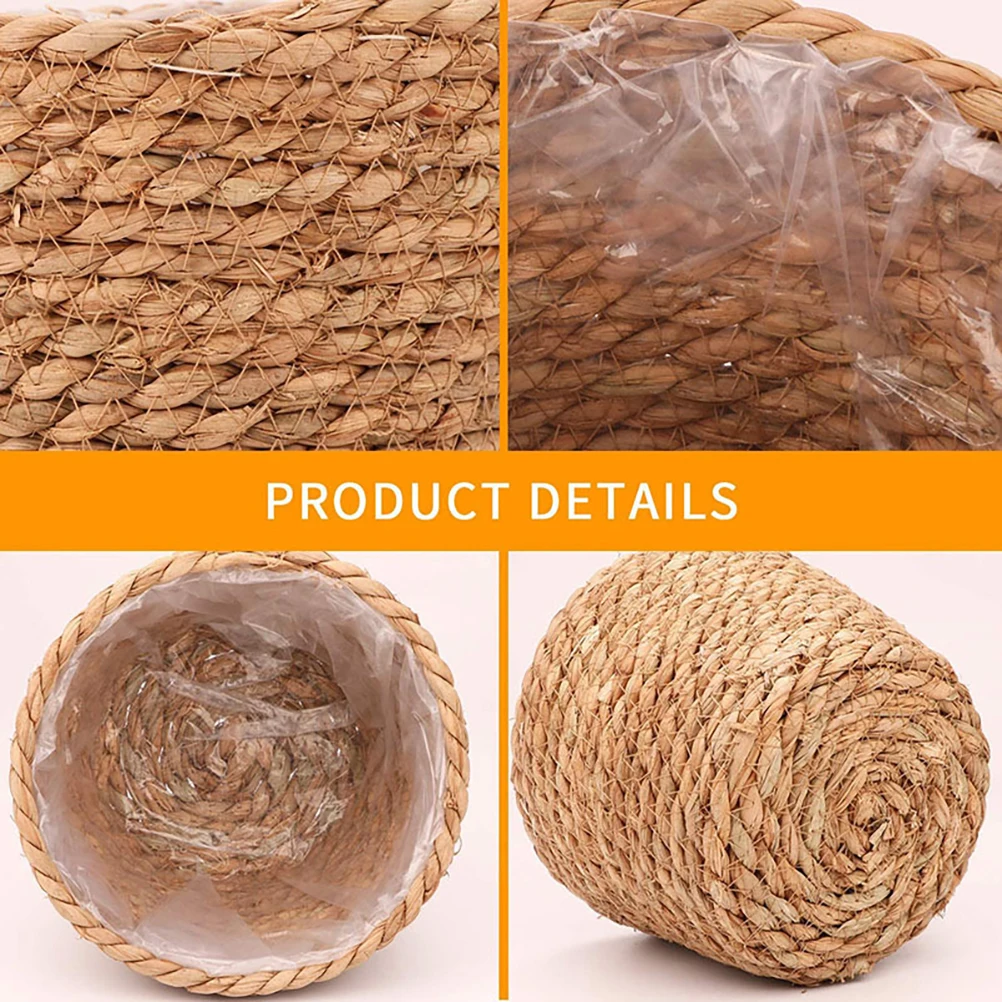 

1pc Decorative Straw Woven Flowerpot Indoor Green Plant Holder Hanging Storage Natural Durable Ornamental Potted Plastic Lined