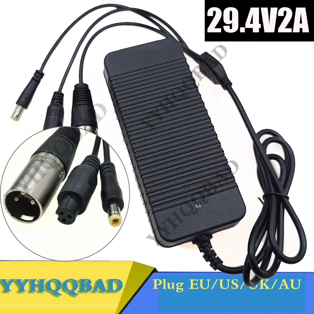 29.4V 2A Battery Charger 3in1 DC5521mm*XLRM*3 Prong M12 Connector for 7S 24V 25.2V 25.9V Li-ion Battery