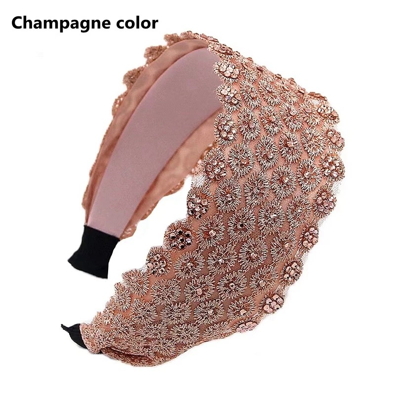 1/2Pcs Rhinestone Wide-brimmed Headband Women Daisy Lace Hairband knitting Hair Hoop Girls Retro makeup Hair Accessories