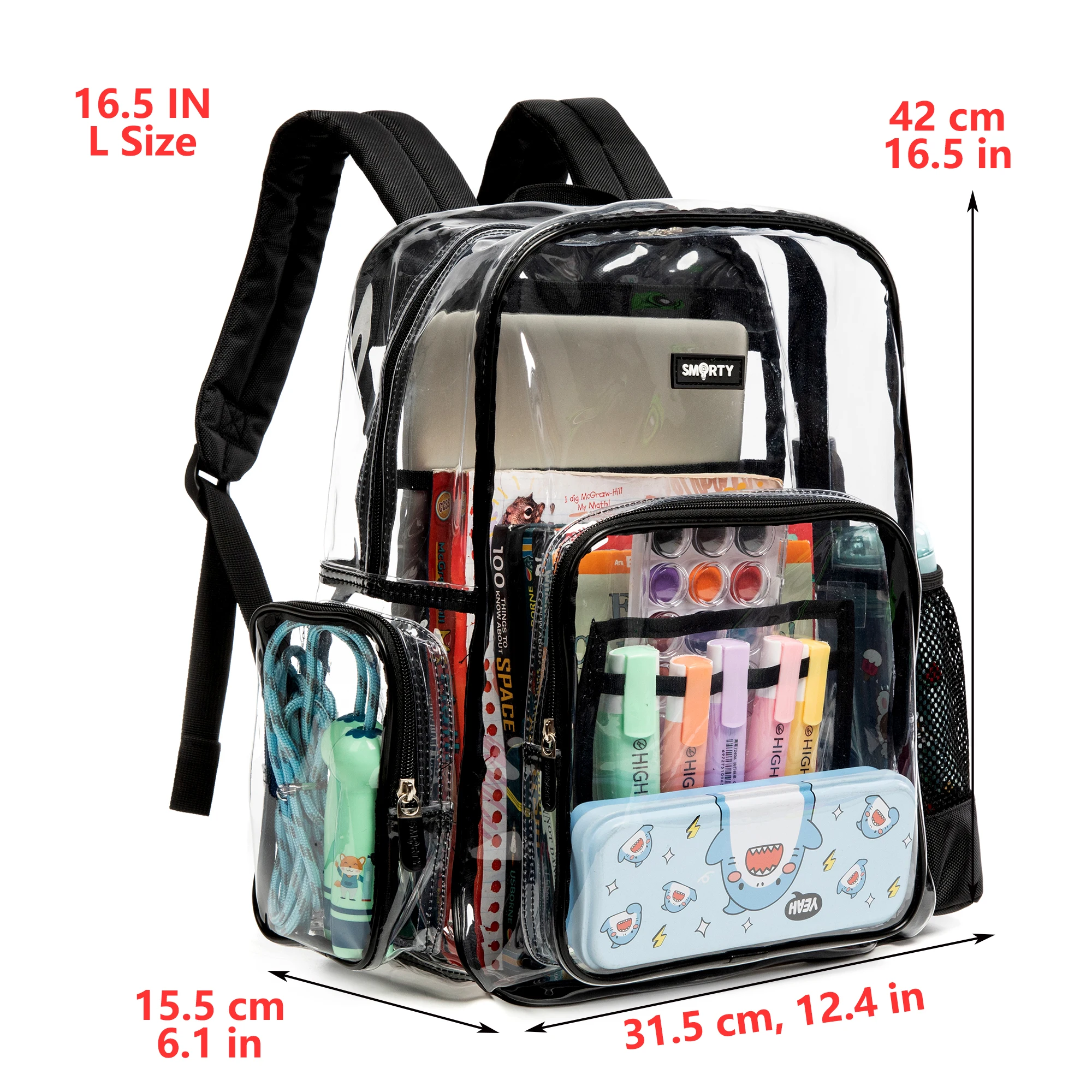 Large Clear Backpack Heavy Duty Transparent Bookbag See Through PVC School Bag for Women Men Black Clear Backpack Heavy Duty