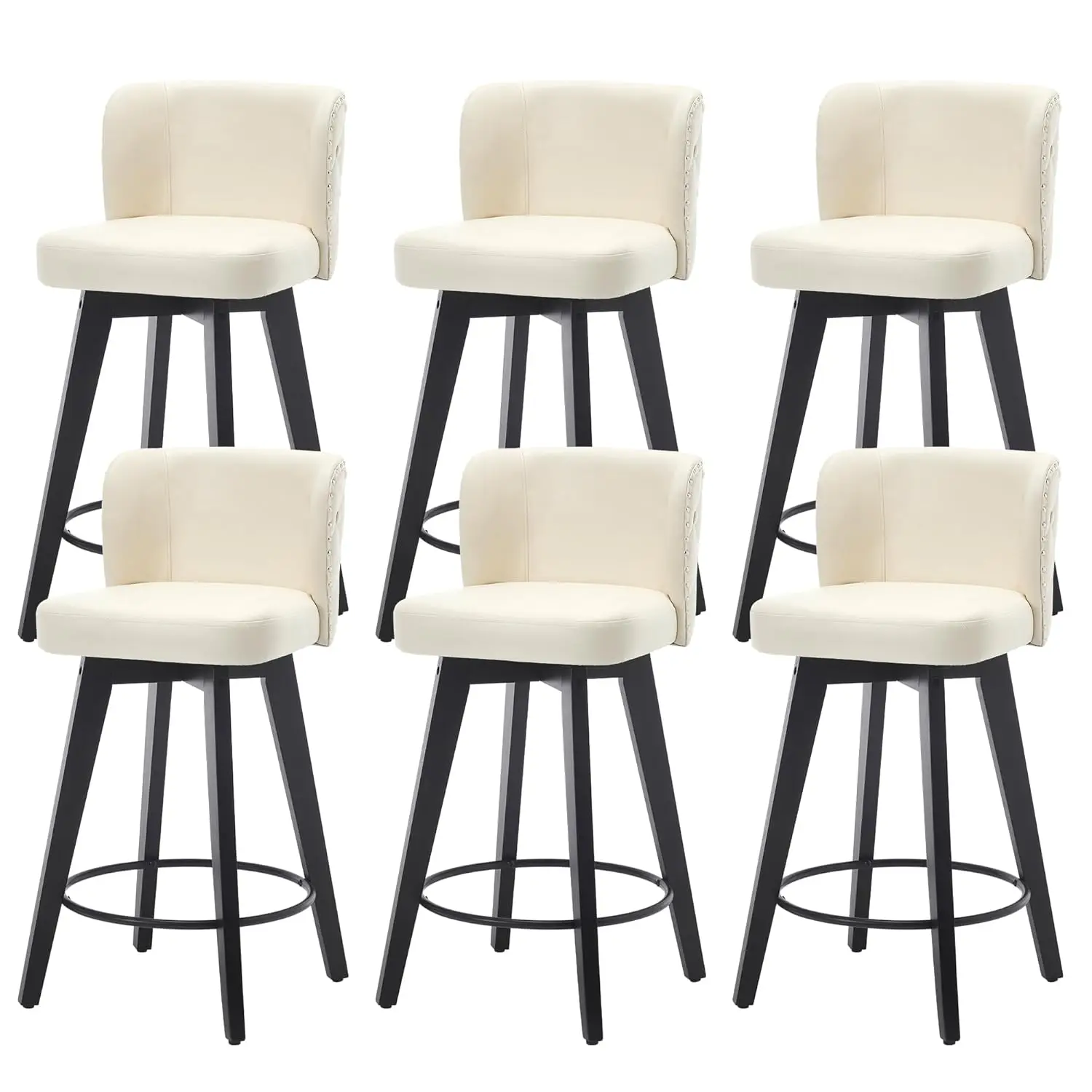 

Beige Bar Stools- 360 Swivel Bar Stools with Back Faux Leather Button-Tufted Backrest Solid Wood Legs 27.5" H Seat, Customized