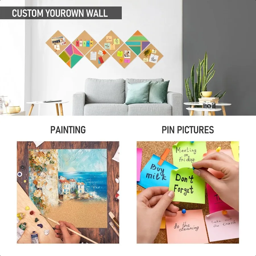 بلاط لوح الفلين 4 عبوات من ألواح الفلين اللاصقة للجدار، مربعات لوحة الفلين الصغيرة المزخرفة للمكتب والمدرسة والمنزل #4