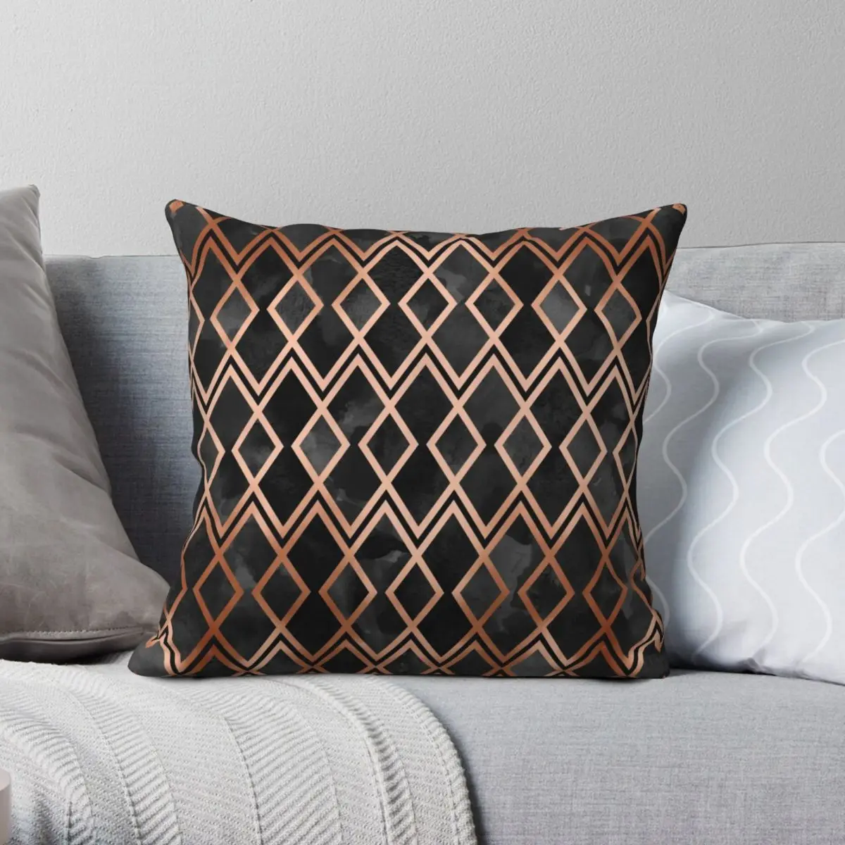 

Copper Black Geo Diamonds Square Pillowcase Polyester Linen Velvet Creative Zip Decor Home Cushion Cover 45x45