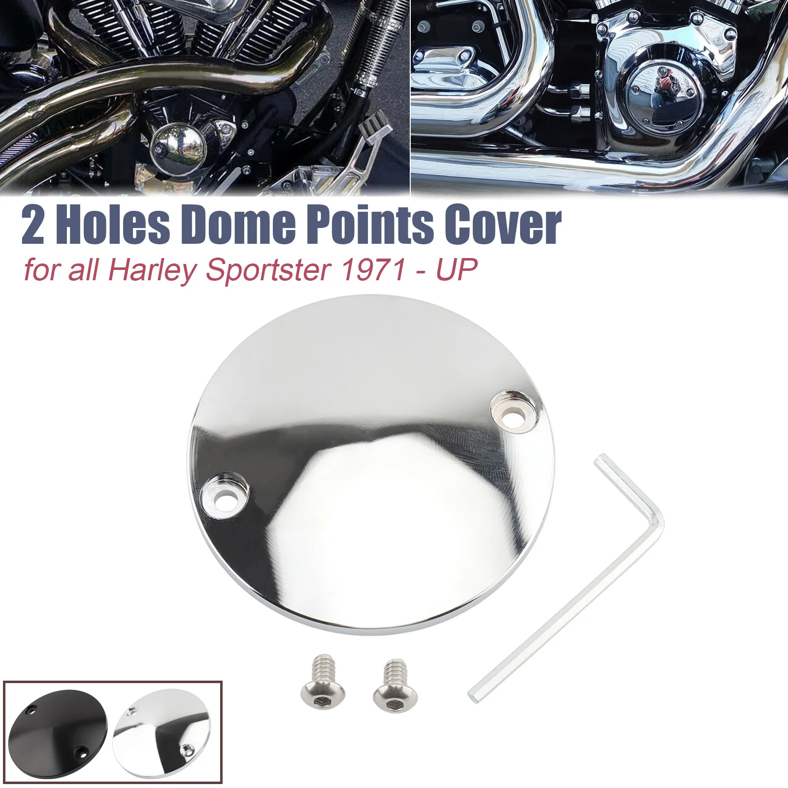 For Harley Sportster Iron 883 XL883 1200 1971-2024 Big twin 1970-1999 2 Holes Ignition Timer Cover Dome Points Cover Aluminum