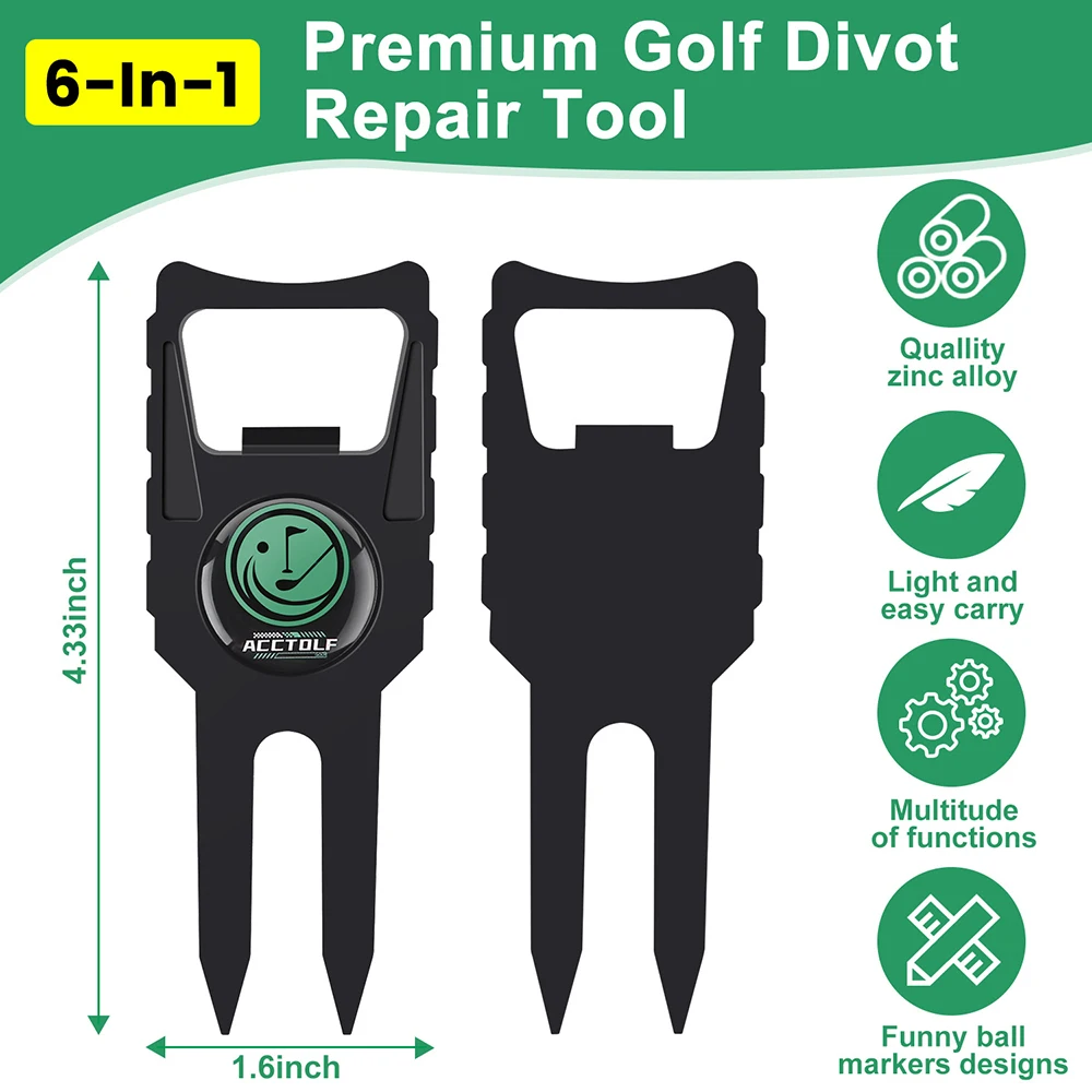 6-In-1 Golfs Divot Tool 2-Piece Set Heavy Duty Golfs Ball Marker Tool Gifts For Golfs Lovers