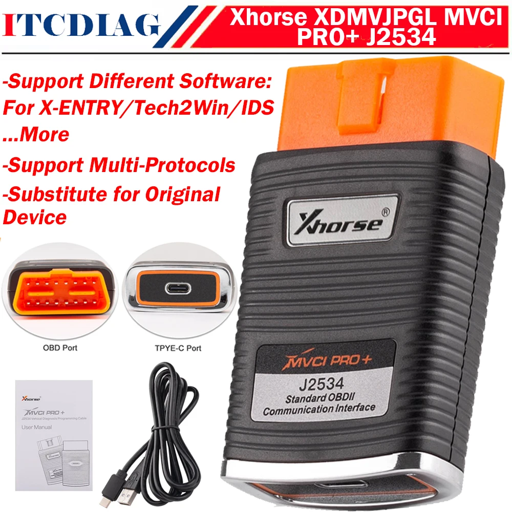 

Xhorse XDMVJPGL MVCI PRO+ J2534 Cable Super Vehicle Diagnosis Programming Cable for Mercedes-Benz/ Renault/ Nissan/ Volvo/ VAG..
