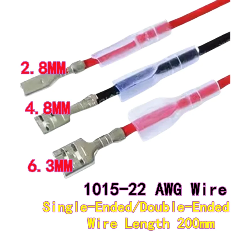 10PCS 2.8/4.8/6.3mm Spade Crimp Terminals with Insulated Sleeve Single-Ended Connecting Wire Cold Crimp Terminal Length 200mm