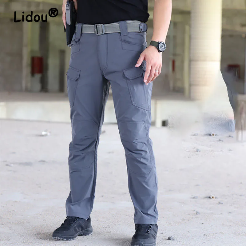 Summer Thin Loose Training Pants Man Sharkskin Soft Shell Quick Drying Rainy Day Outdoor Multiple Pockets Tactical Trousers