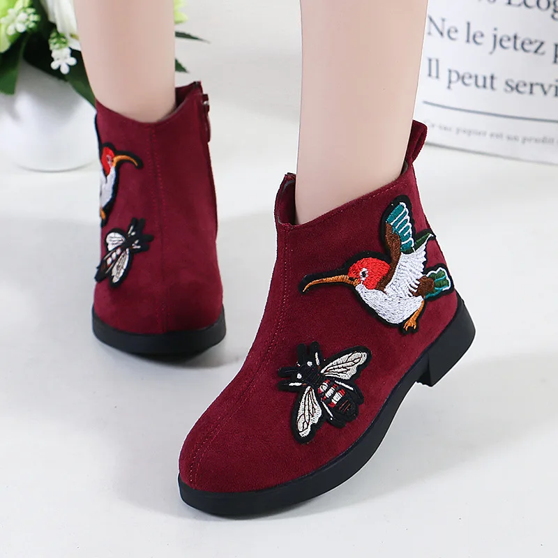 Fashion Princess Shoes Flower Embroidery Girls Ankle Boots Children's Short Boots 2025 Autumn Winter Snow Kids Boots CSH769