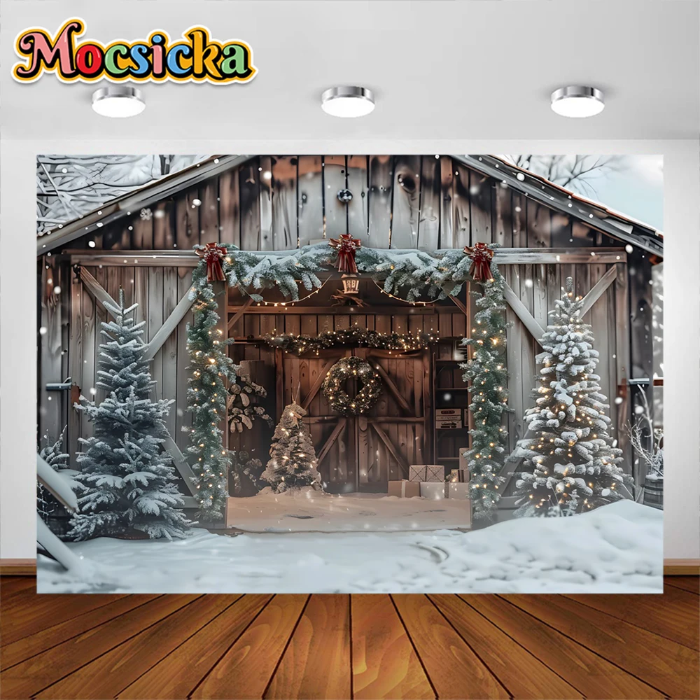 Рождественская елка окно венок фотография фон деревянные двери Снеговик кино сосна новогодний фон для студии