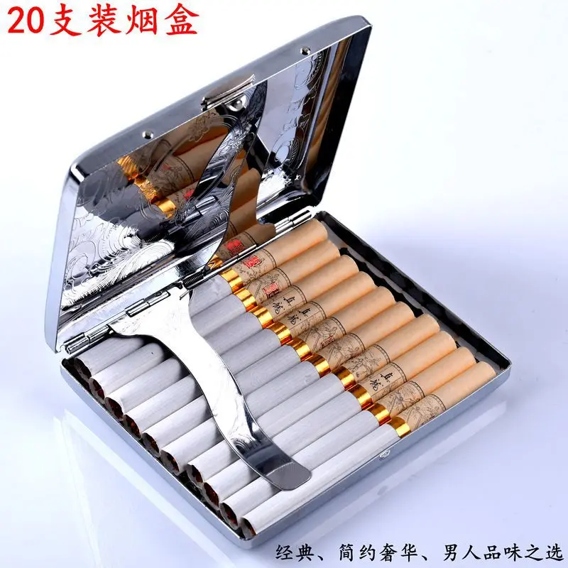Fashionable portable 20 pack metal clip iron cigarette box creative personalized automatic lid opening Cigarette case Men Gift image 2