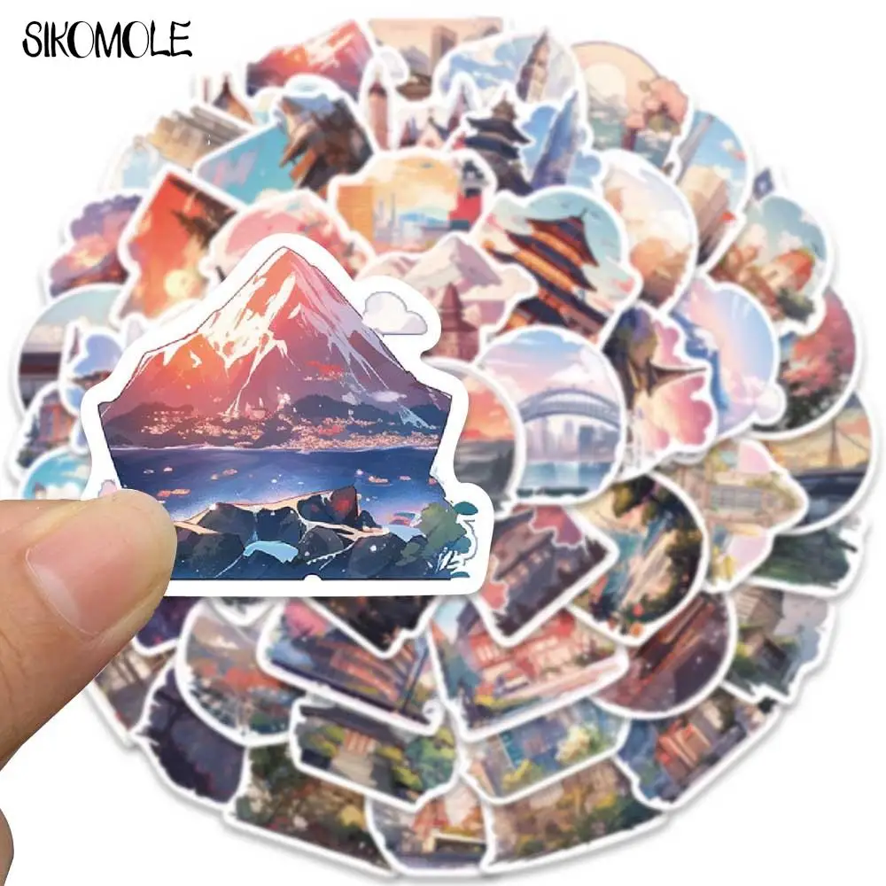 10/30/50PCS Anime Ins Wind Landscape Cartoon Building Stickers For Children DIY Suitcase Skateboard Laptop Luggage Sticker Decal