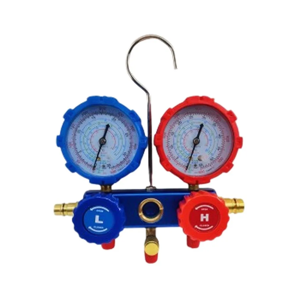 AC Manifold Gauge Set 3-Way With 5FT Hoses, R134A R410A R22 Recharge Kit, Brass Fittings & Storage Case For HVAC