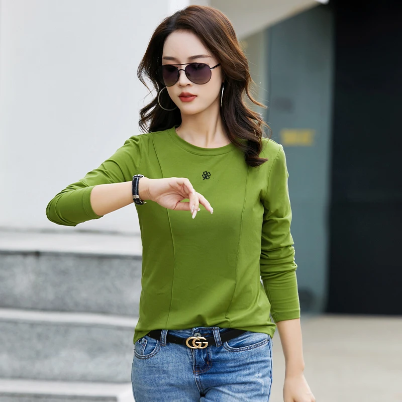 Autumn Women’s Long Sleeve T-Shirts Korean Style New Arrival Fashion Plus Size Basic Stretch Tshirts For Women 2023