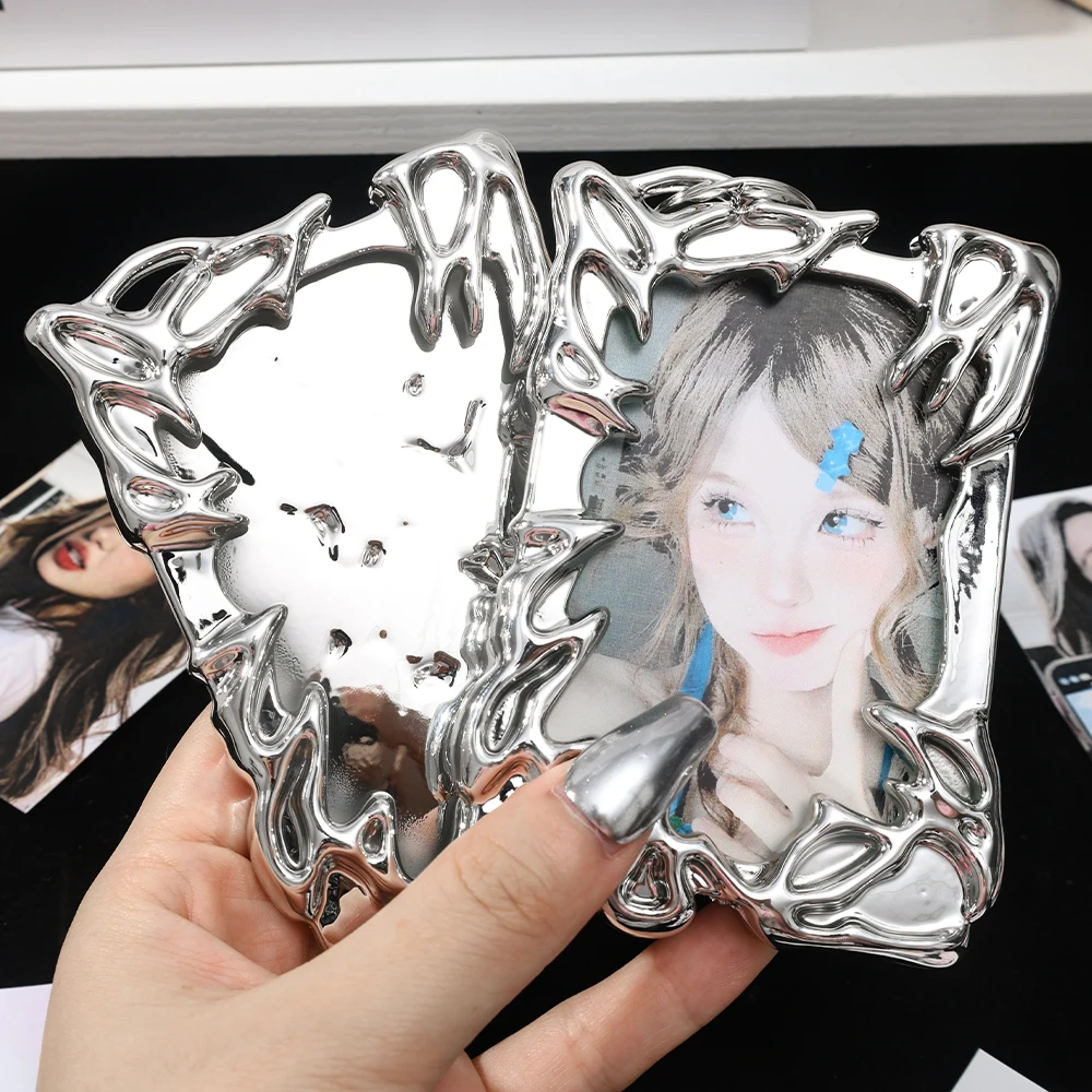 Creative Silver Electroplated Photocard Frame Protector For Idol Kpop Photo Cards Packaging Sleeve Metal Texture Cover